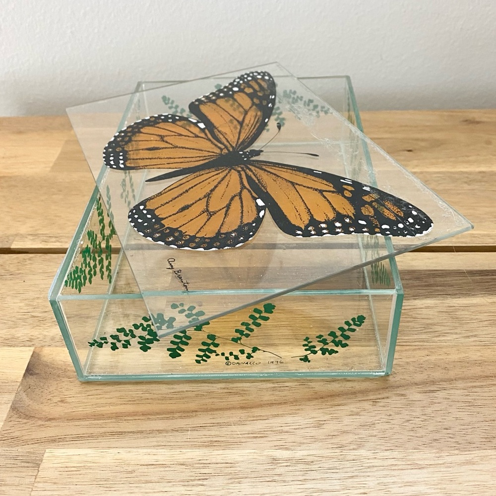 Rare! Vintage Monarch Butterfly Glass Trinket Jewelry Box Amy Brenton Danacco - Picture 5 of 7